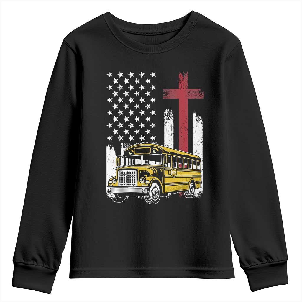 Bus Driver Patriotic Christian USA Flag Youth Sweatshirt School Bus Driver TS14 Black Print Your Wear