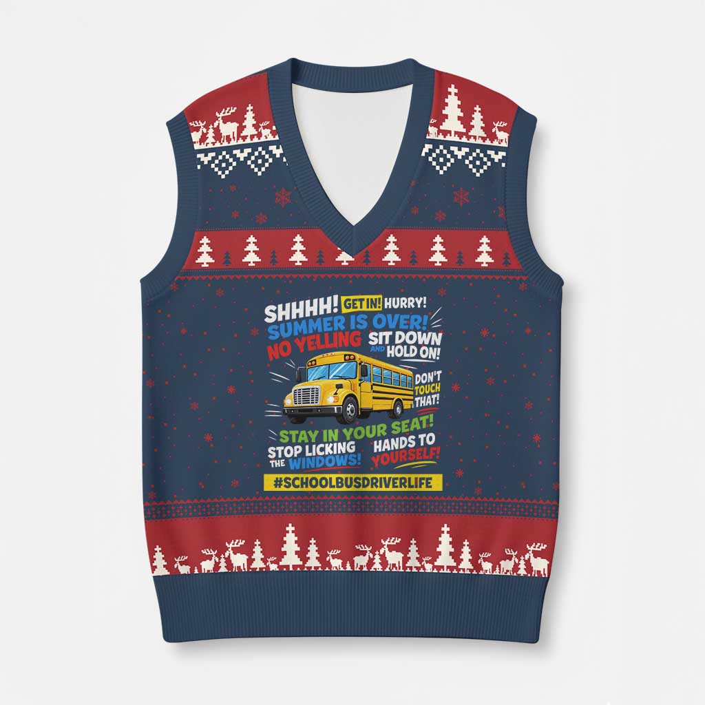 Funny School Bus Driver Life V-Neck Knit Sweater Vest Back to School Teacher Kids TS14 Navy Red Print Your Wear
