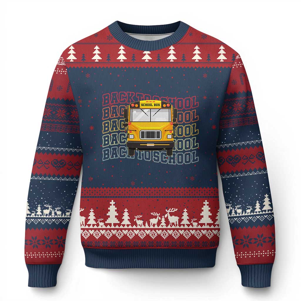 School Bus Driver Life Back to School Teacher Kids Ugly Christmas Sweater TS14 Navy Red Print Your Wear