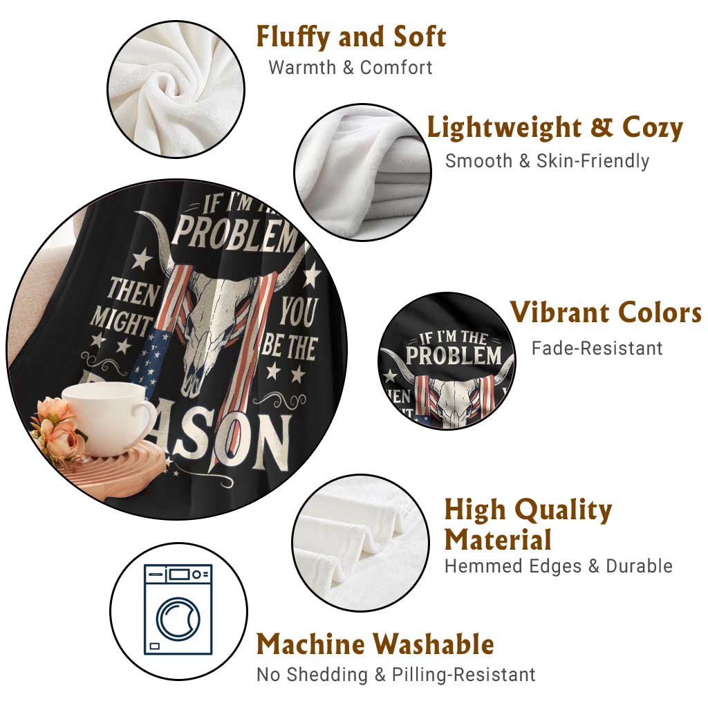 Cow Bull Skull American Flag Vintage Western Throw Blanket TS14 Print Your Wear