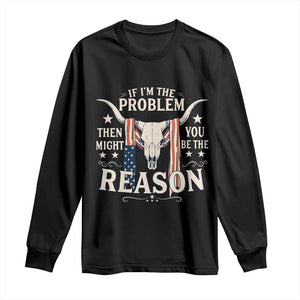 Cow Bull Skull American Flag Vintage Western Long Sleeve Shirt TS14 Black Print Your Wear