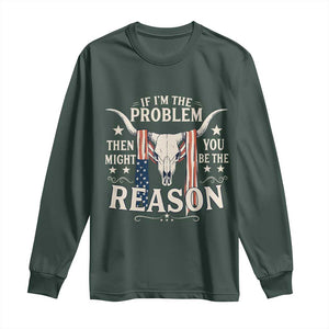 Cow Bull Skull American Flag Vintage Western Long Sleeve Shirt TS14 Dark Forest Green Print Your Wear