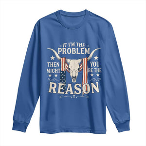 Cow Bull Skull American Flag Vintage Western Long Sleeve Shirt TS14 Royal Blue Print Your Wear