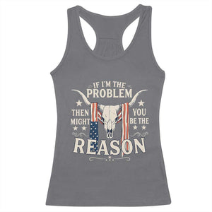 Cow Bull Skull American Flag Vintage Western Racerback Tank Top TS14 Charcoal Print Your Wear