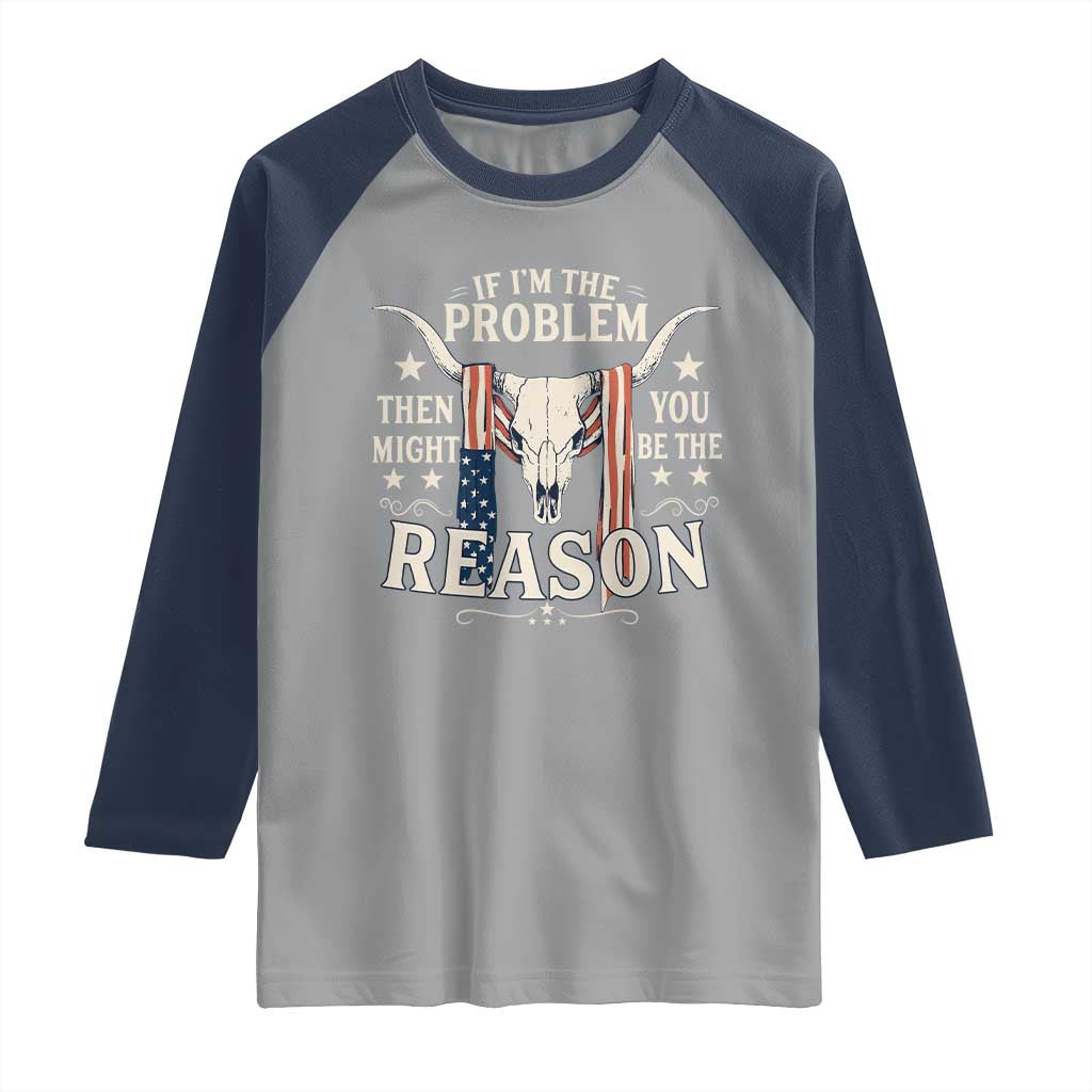 Cow Bull Skull American Flag Vintage Western Raglan Shirt TS14 Sport Gray Navy Print Your Wear
