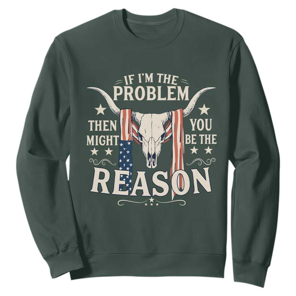 Cow Bull Skull American Flag Vintage Western Sweatshirt TS14 Dark Forest Green Print Your Wear
