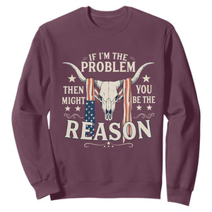 Cow Bull Skull American Flag Vintage Western Sweatshirt TS14 Maroon Print Your Wear