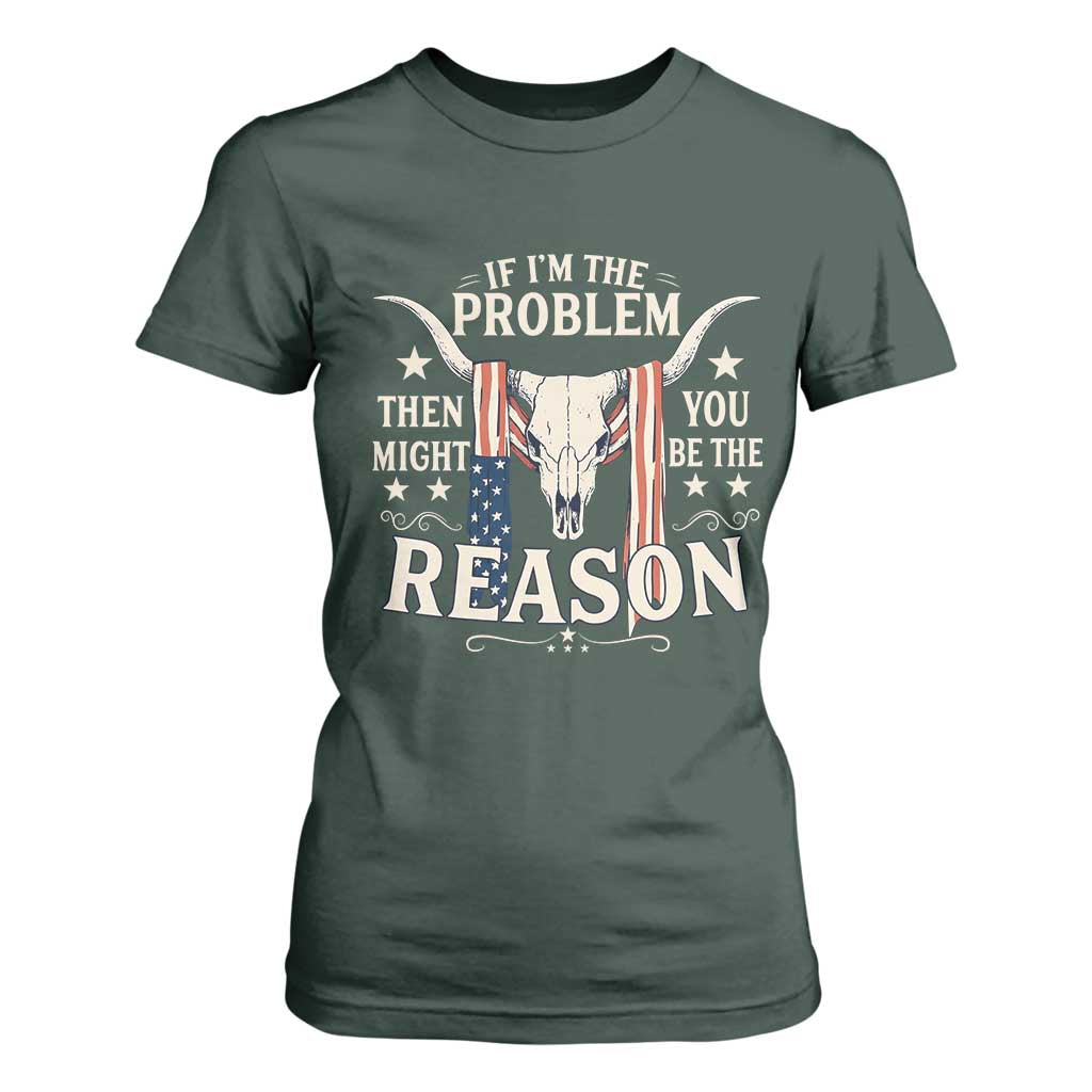Cow Bull Skull American Flag Vintage Western T Shirt For Women TS14 Dark Forest Green Print Your Wear