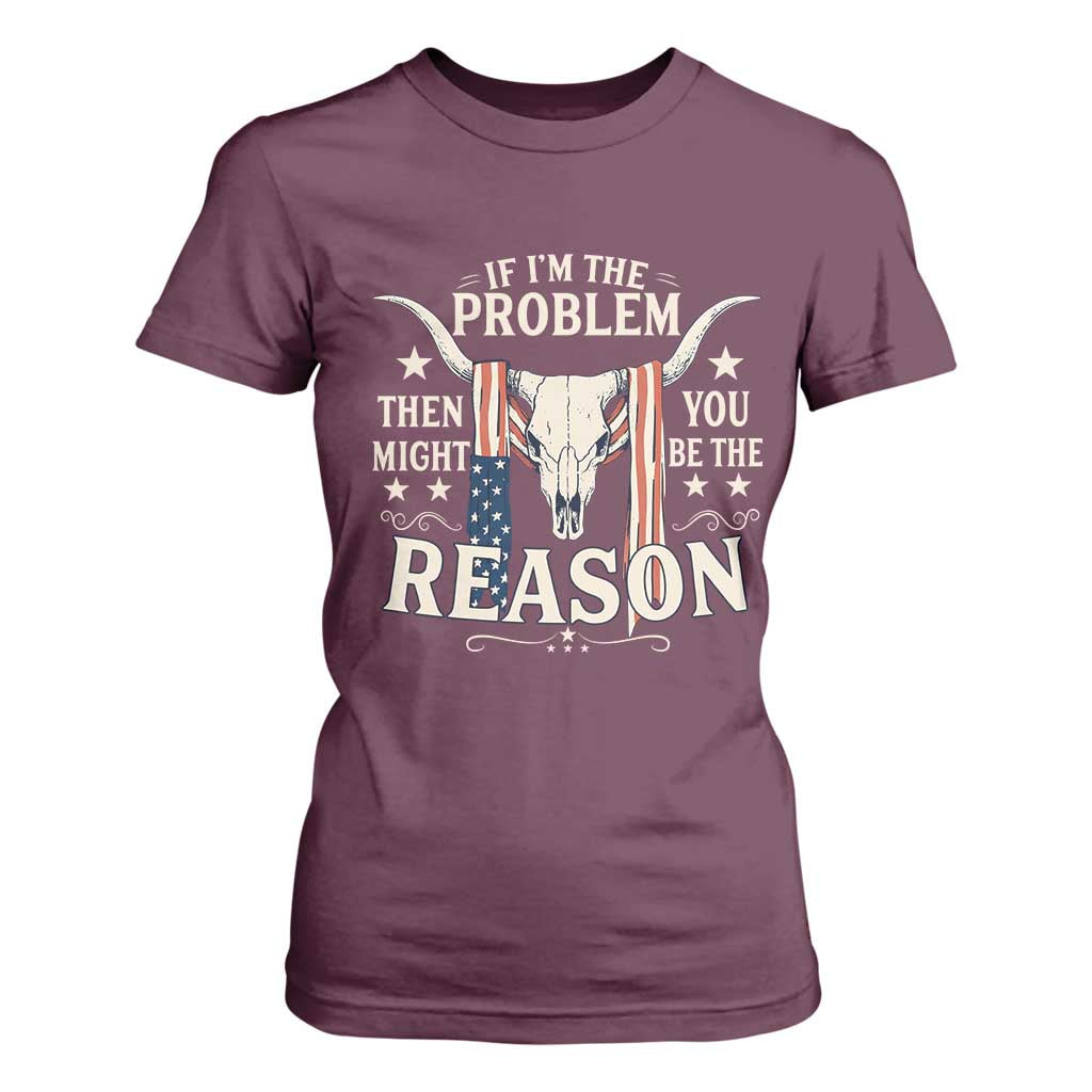 Cow Bull Skull American Flag Vintage Western T Shirt For Women TS14 Maroon Print Your Wear