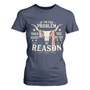 Cow Bull Skull American Flag Vintage Western T Shirt For Women TS14 Navy Print Your Wear
