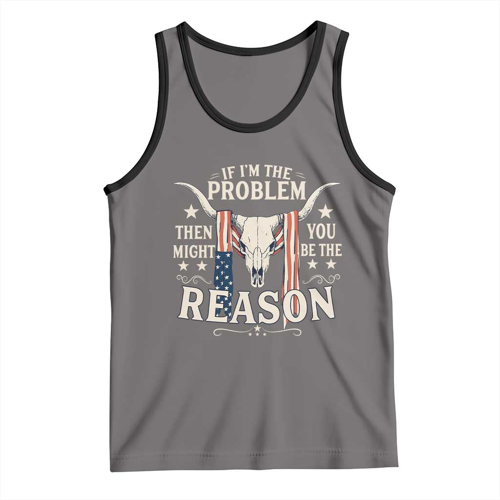 Cow Bull Skull American Flag Vintage Western Tank Top TS14 Deep Heather Black Print Your Wear