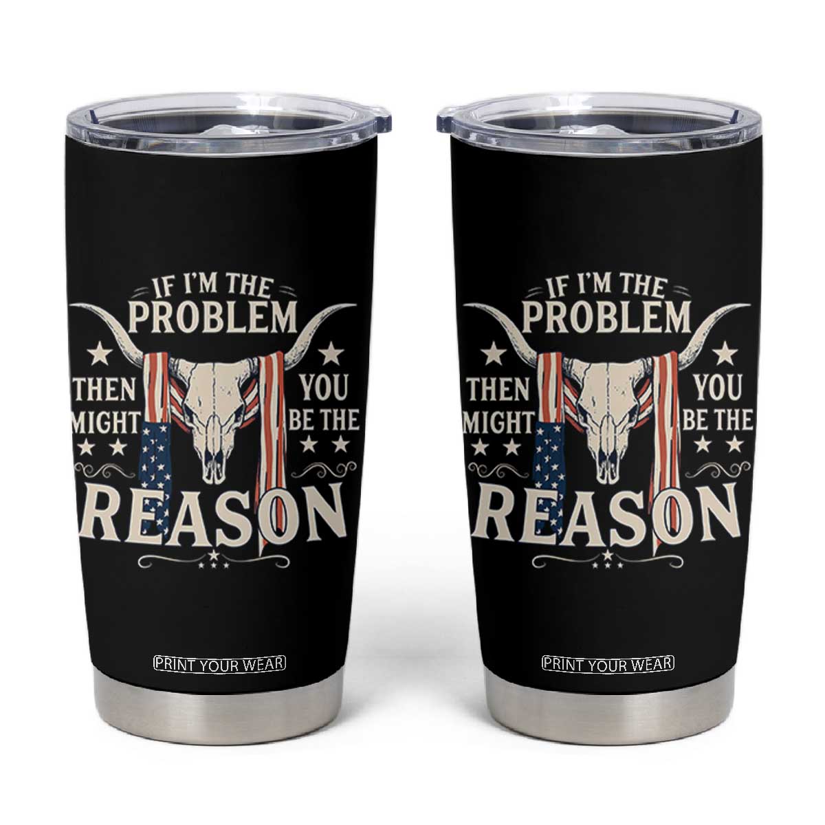 Cow Bull Skull American Flag Vintage Western Tumbler Cup TS14 Black Print Your Wear