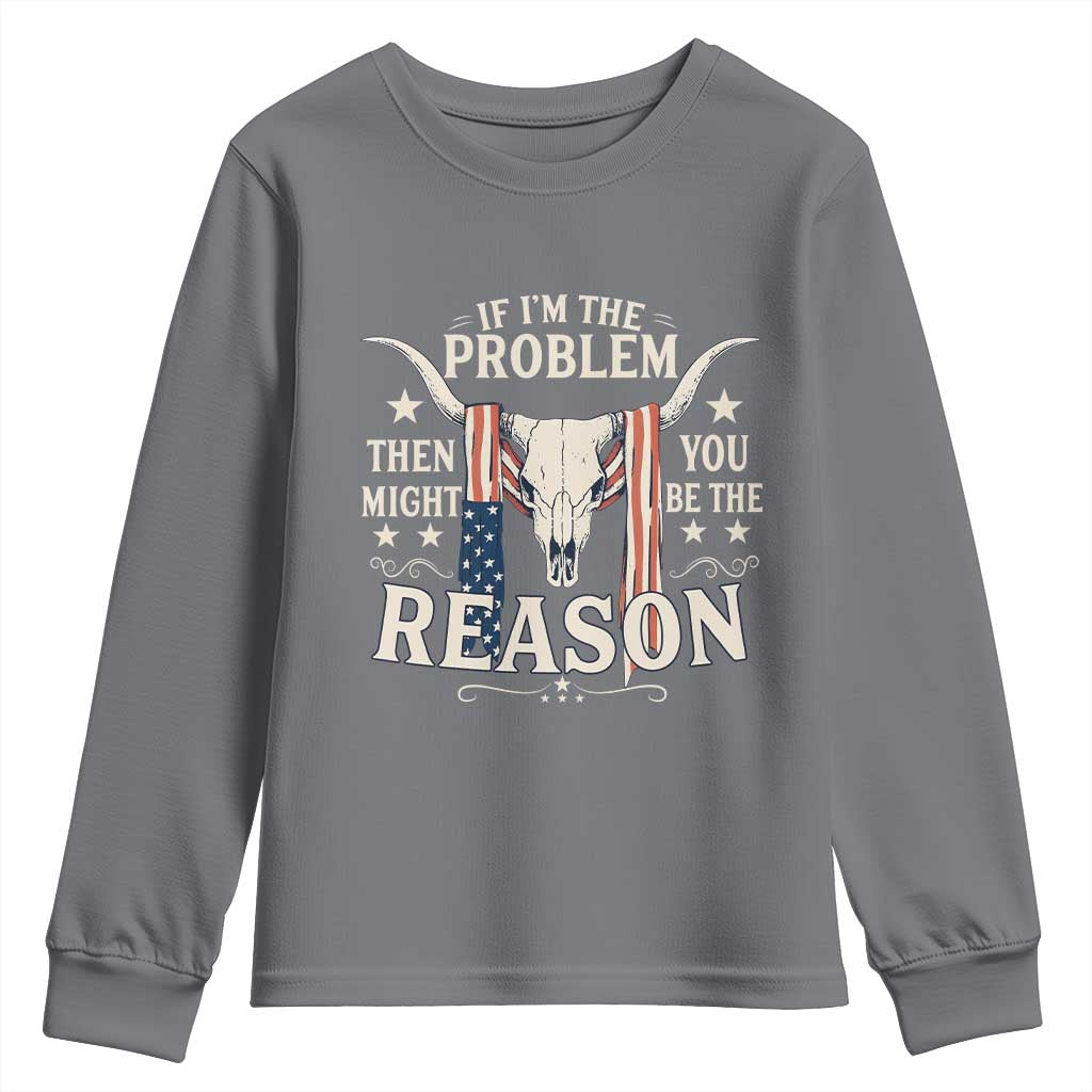 Cow Bull Skull American Flag Vintage Western Youth Sweatshirt TS14 Charcoal Print Your Wear