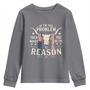 Cow Bull Skull American Flag Vintage Western Youth Sweatshirt TS14 Charcoal Print Your Wear