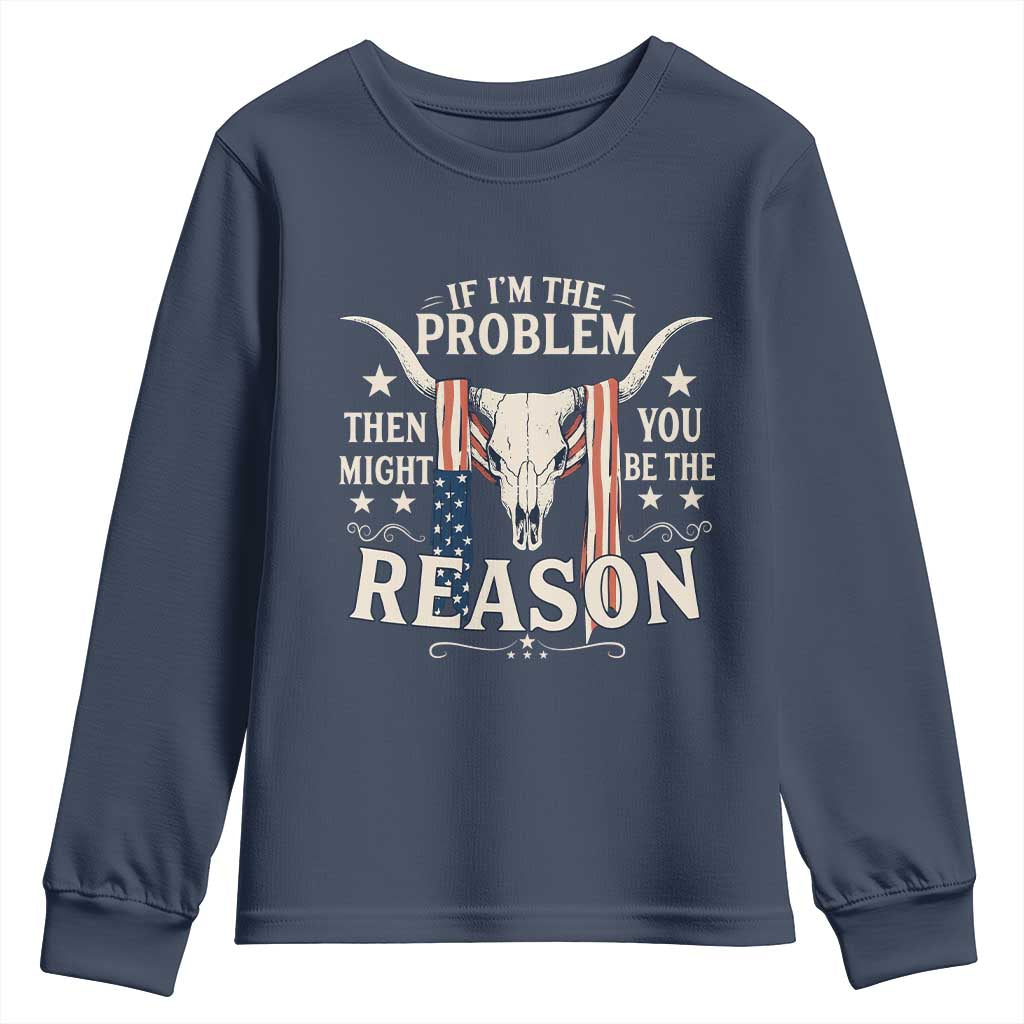 Cow Bull Skull American Flag Vintage Western Youth Sweatshirt TS14 Navy Print Your Wear