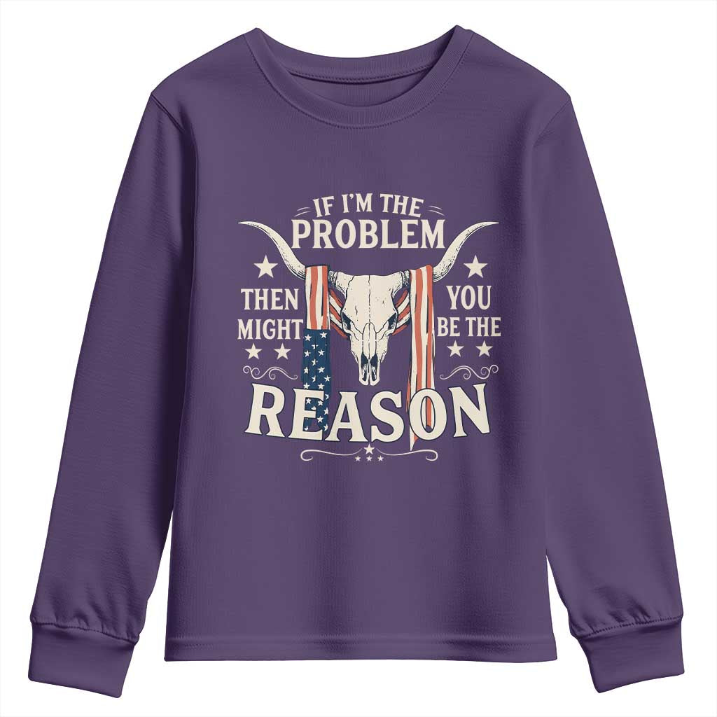 Cow Bull Skull American Flag Vintage Western Youth Sweatshirt TS14 Purple Print Your Wear