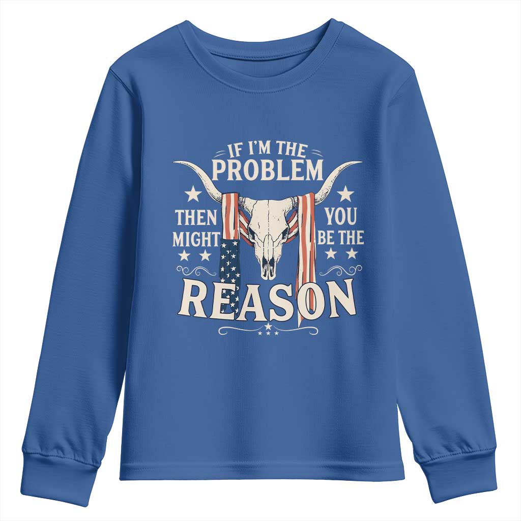 Cow Bull Skull American Flag Vintage Western Youth Sweatshirt TS14 Royal Blue Print Your Wear