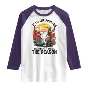 Cow Bull Skull Raglan Shirt If Problem Vintage Then You Might Be Reason TS14 White Purple Print Your Wear