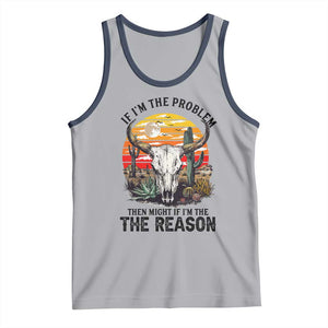 Cow Bull Skull Tank Top If Problem Vintage Then You Might Be Reason TS14 Athletic Heather Navy Print Your Wear