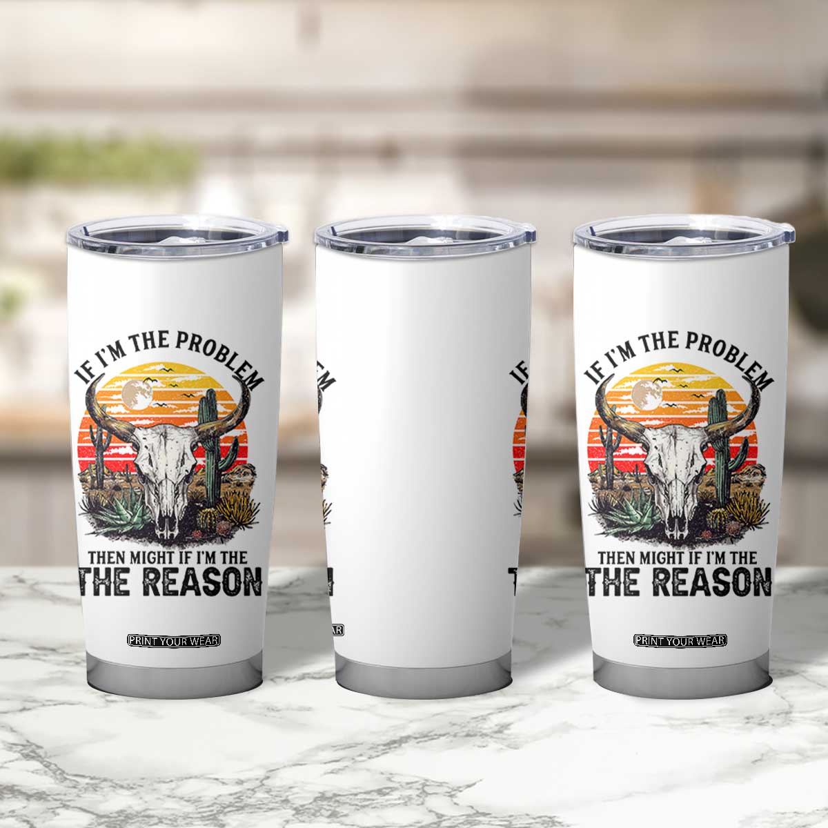 Cow Bull Skull Tumbler Cup If Problem Vintage Then You Might Be Reason TS14 Print Your Wear
