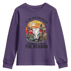 Cow Bull Skull Youth Sweatshirt If Problem Vintage Then You Might Be Reason TS14 Purple Print Your Wear