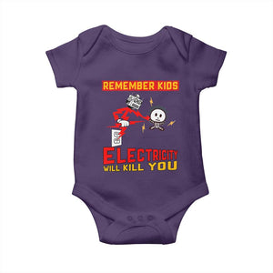 Funny Electrician Baby Onesie Remember Kids Electricity Will Kill You TS14 Purple Print Your Wear