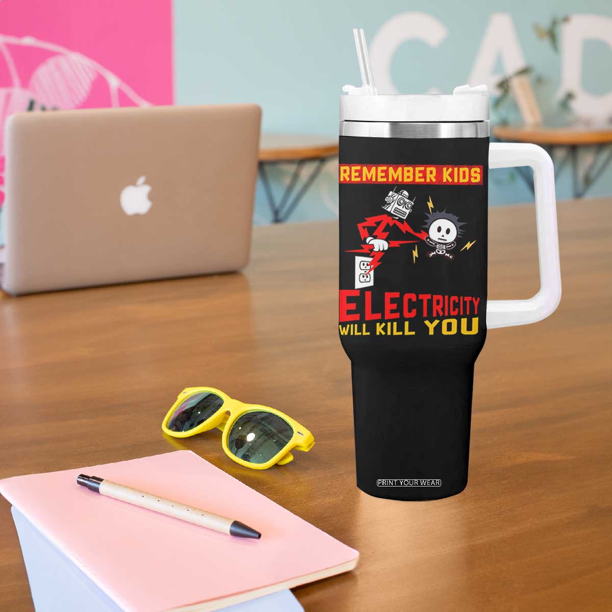 Funny Electrician Tumbler With Handle Remember Kids Electricity Will Kill You TS14 Print Your Wear