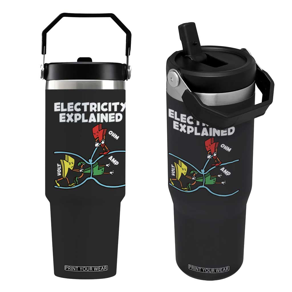 Funny Electricity Flip Straw Tumbler Ohm's Law Electricity Explained TS14 One Size: 30 oz Black Print Your Wear