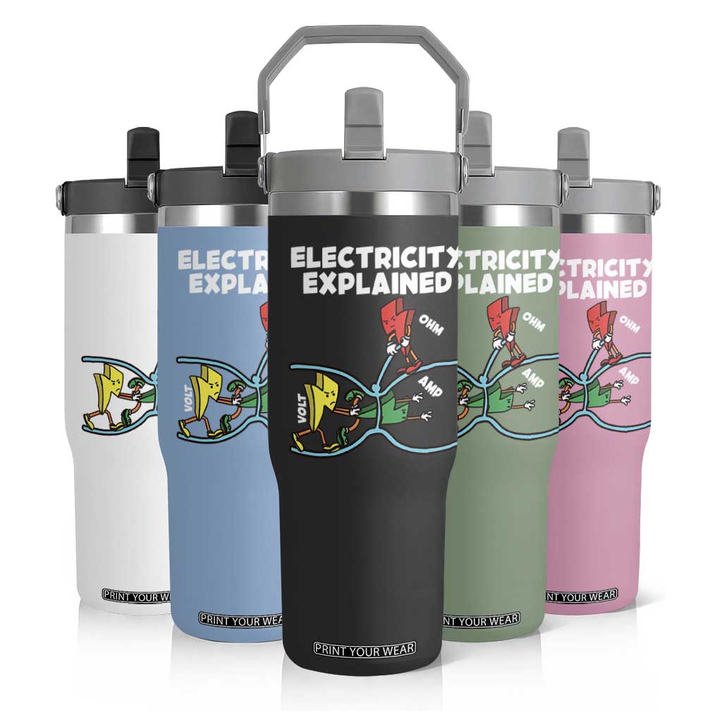 Funny Electricity Flip Straw Tumbler Ohm's Law Electricity Explained TS14 Print Your Wear