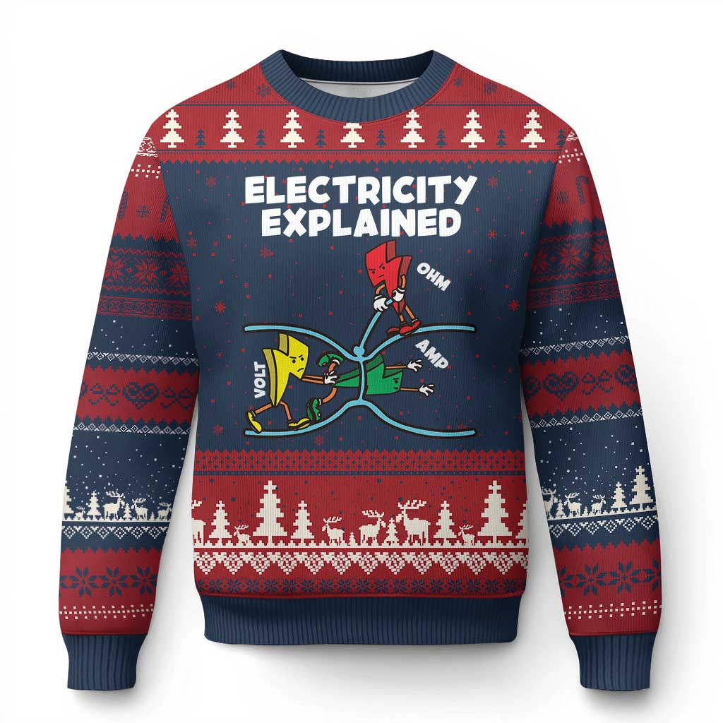 Funny Electricity Ugly Christmas Sweater Ohm's Law Electricity Explained TS14 Navy Red Print Your Wear