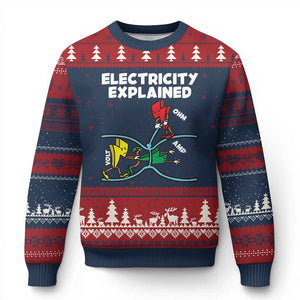 Funny Electricity Ugly Christmas Sweater Ohm's Law Electricity Explained TS14 Navy Red Print Your Wear