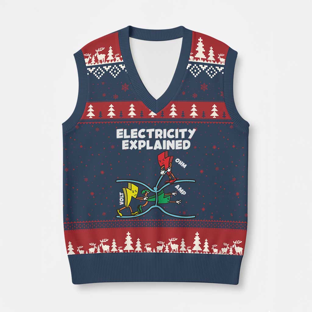 Funny Electricity V-Neck Knit Sweater Vest Ohm's Law Electricity Explained TS14 Navy Red Print Your Wear