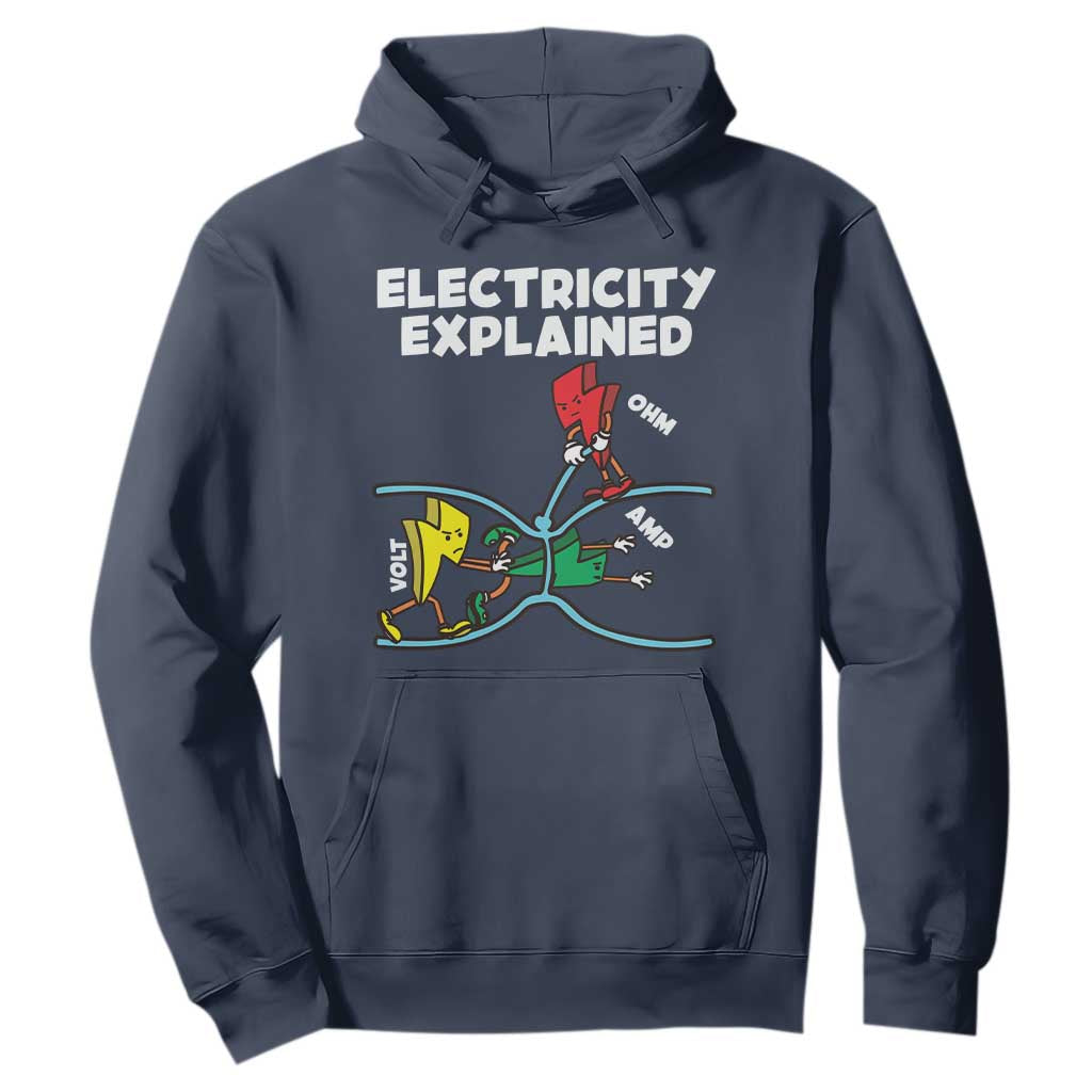 Funny Electricity Hoodie Ohm's Law Electricity Explained TS14 Navy Print Your Wear