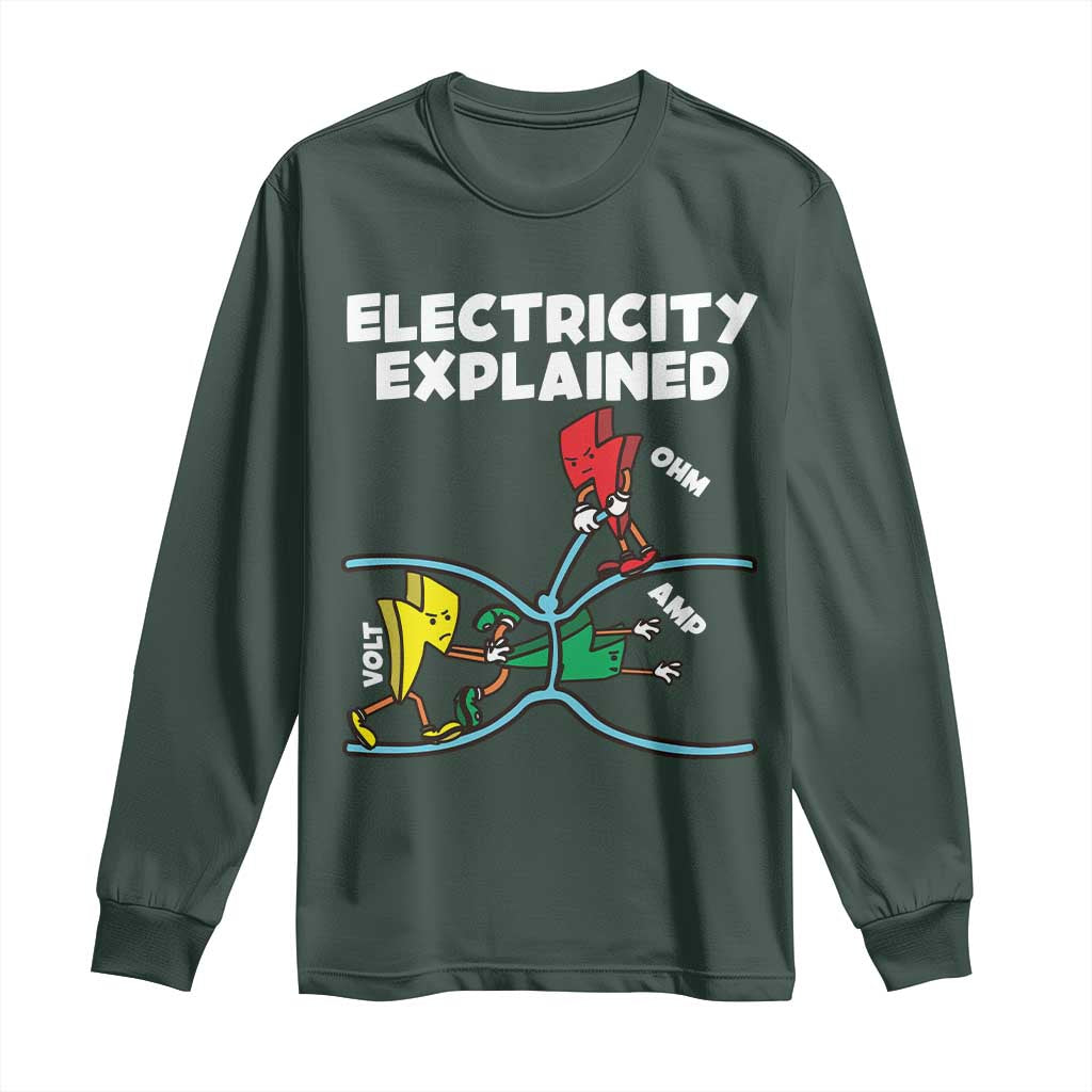 Funny Electricity Long Sleeve Shirt Ohm's Law Electricity Explained TS14 Dark Forest Green Print Your Wear