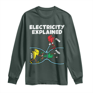 Funny Electricity Long Sleeve Shirt Ohm's Law Electricity Explained TS14 Dark Forest Green Print Your Wear