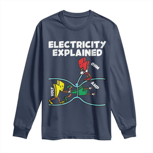Funny Electricity Long Sleeve Shirt Ohm's Law Electricity Explained TS14 Navy Print Your Wear