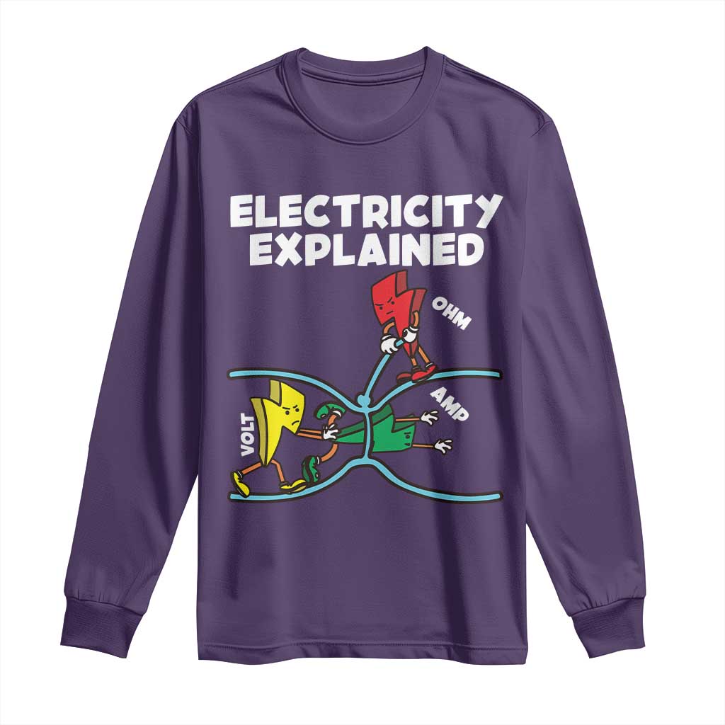 Funny Electricity Long Sleeve Shirt Ohm's Law Electricity Explained TS14 Purple Print Your Wear