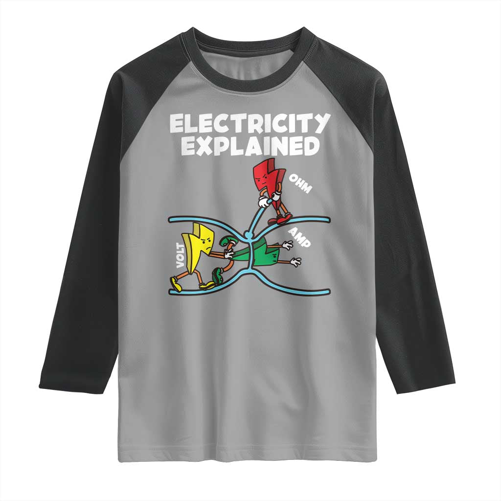 Funny Electricity Raglan Shirt Ohm's Law Electricity Explained TS14 Sport Gray Black Print Your Wear