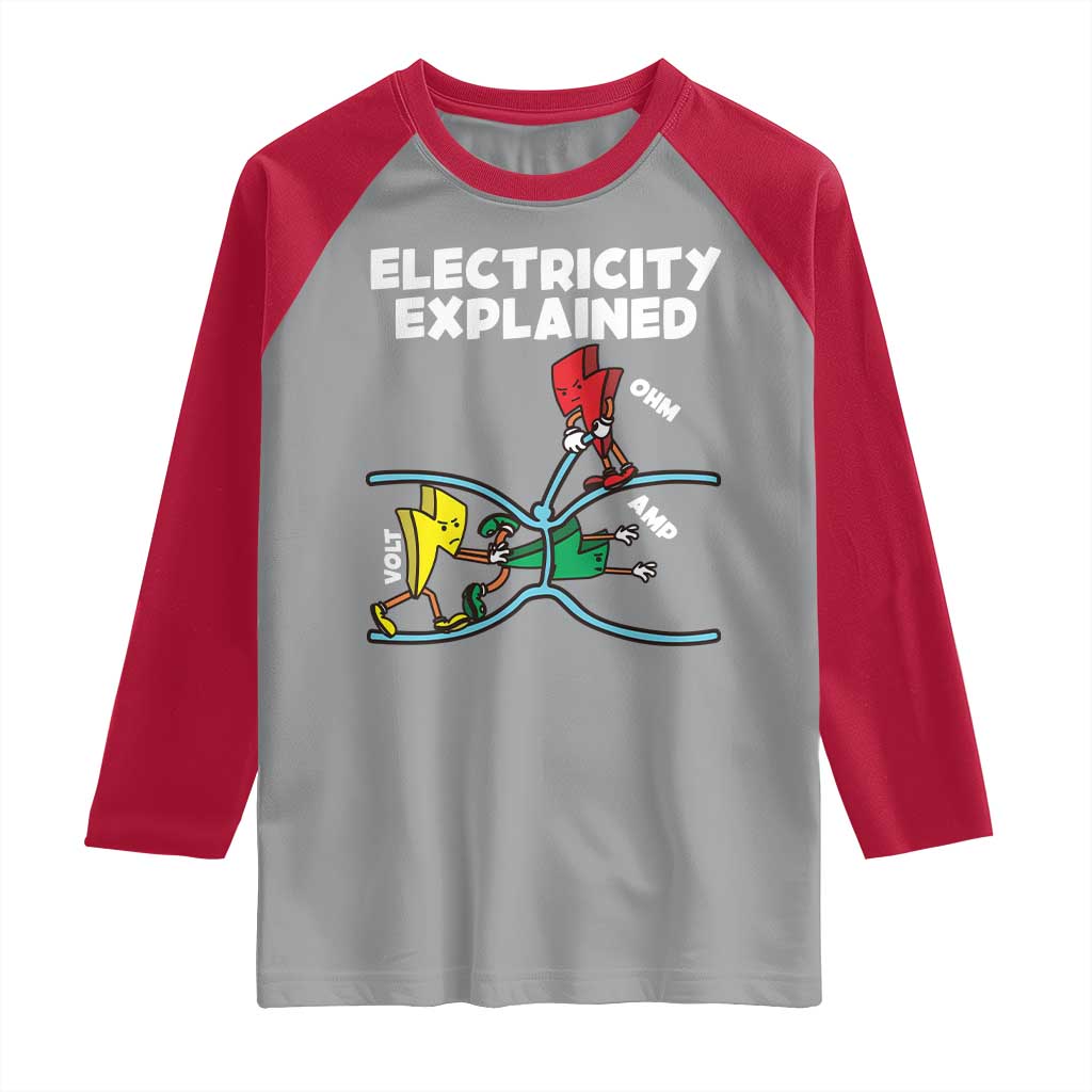 Funny Electricity Raglan Shirt Ohm's Law Electricity Explained TS14 Sport Gray Red Print Your Wear