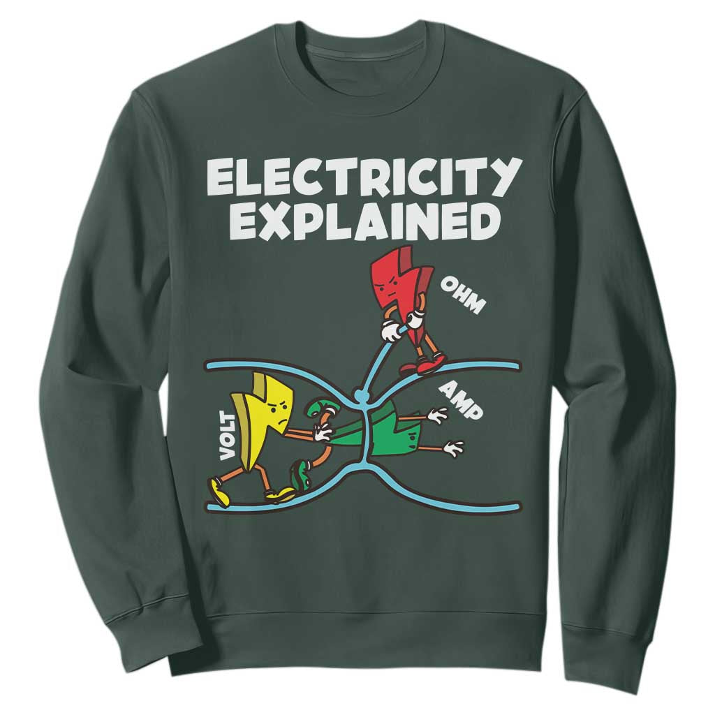 Funny Electricity Sweatshirt Ohm's Law Electricity Explained TS14 Dark Forest Green Print Your Wear