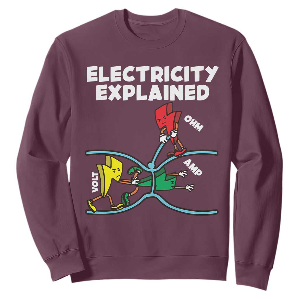Funny Electricity Sweatshirt Ohm's Law Electricity Explained TS14 Maroon Print Your Wear