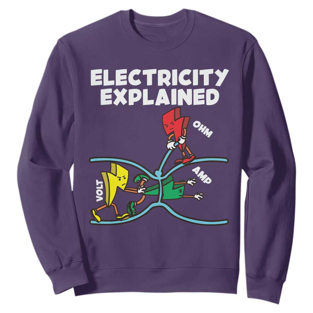 Funny Electricity Sweatshirt Ohm's Law Electricity Explained TS14 Purple Print Your Wear