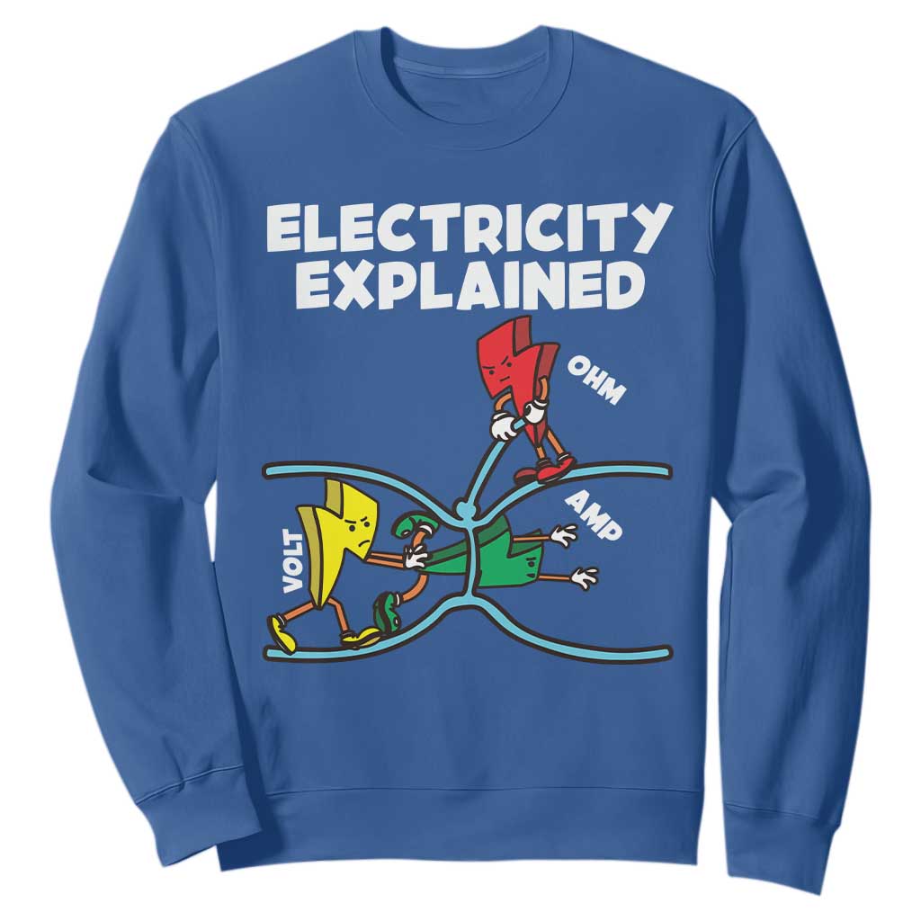 Funny Electricity Sweatshirt Ohm's Law Electricity Explained TS14 Royal Blue Print Your Wear
