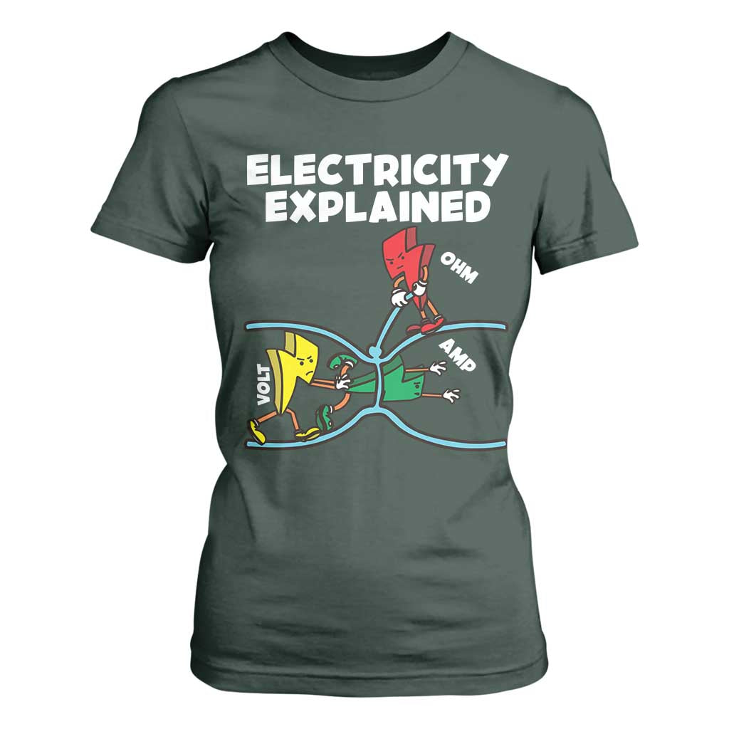 Funny Electricity T Shirt For Women Ohm's Law Electricity Explained TS14 Dark Forest Green Print Your Wear