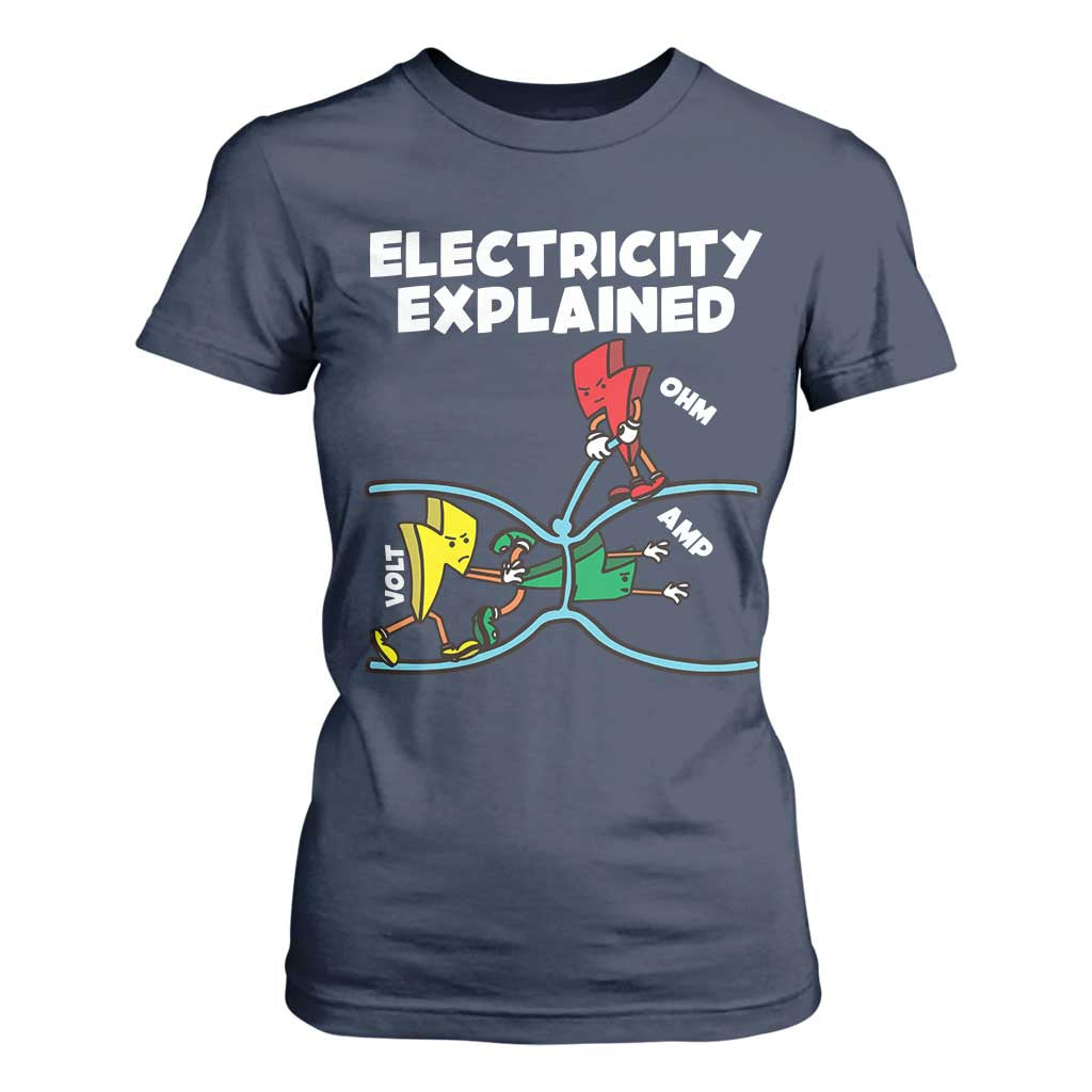 Funny Electricity T Shirt For Women Ohm's Law Electricity Explained TS14 Navy Print Your Wear