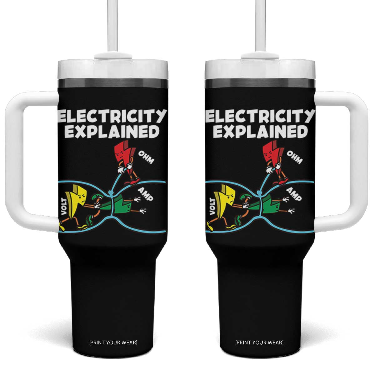 Funny Electricity Tumbler With Handle Ohm's Law Electricity Explained TS14 One Size: 40 oz Black Print Your Wear