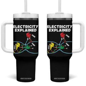 Funny Electricity Tumbler With Handle Ohm's Law Electricity Explained TS14 One Size: 40 oz Black Print Your Wear