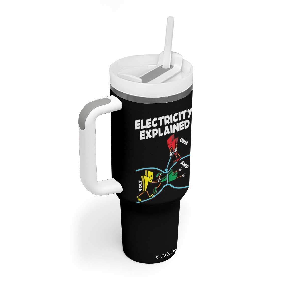 Funny Electricity Tumbler With Handle Ohm's Law Electricity Explained TS14 Print Your Wear