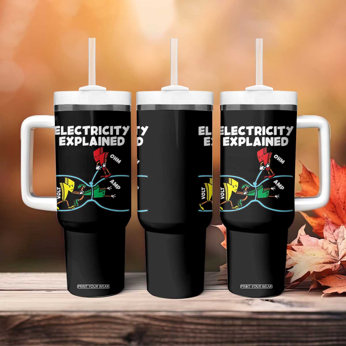 Funny Electricity Tumbler With Handle Ohm's Law Electricity Explained TS14 Print Your Wear