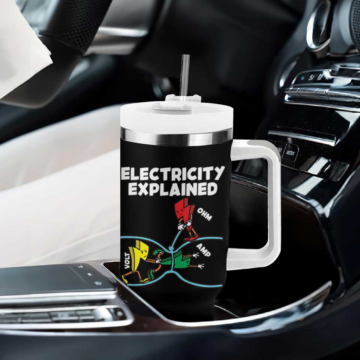 Funny Electricity Tumbler With Handle Ohm's Law Electricity Explained TS14 Print Your Wear
